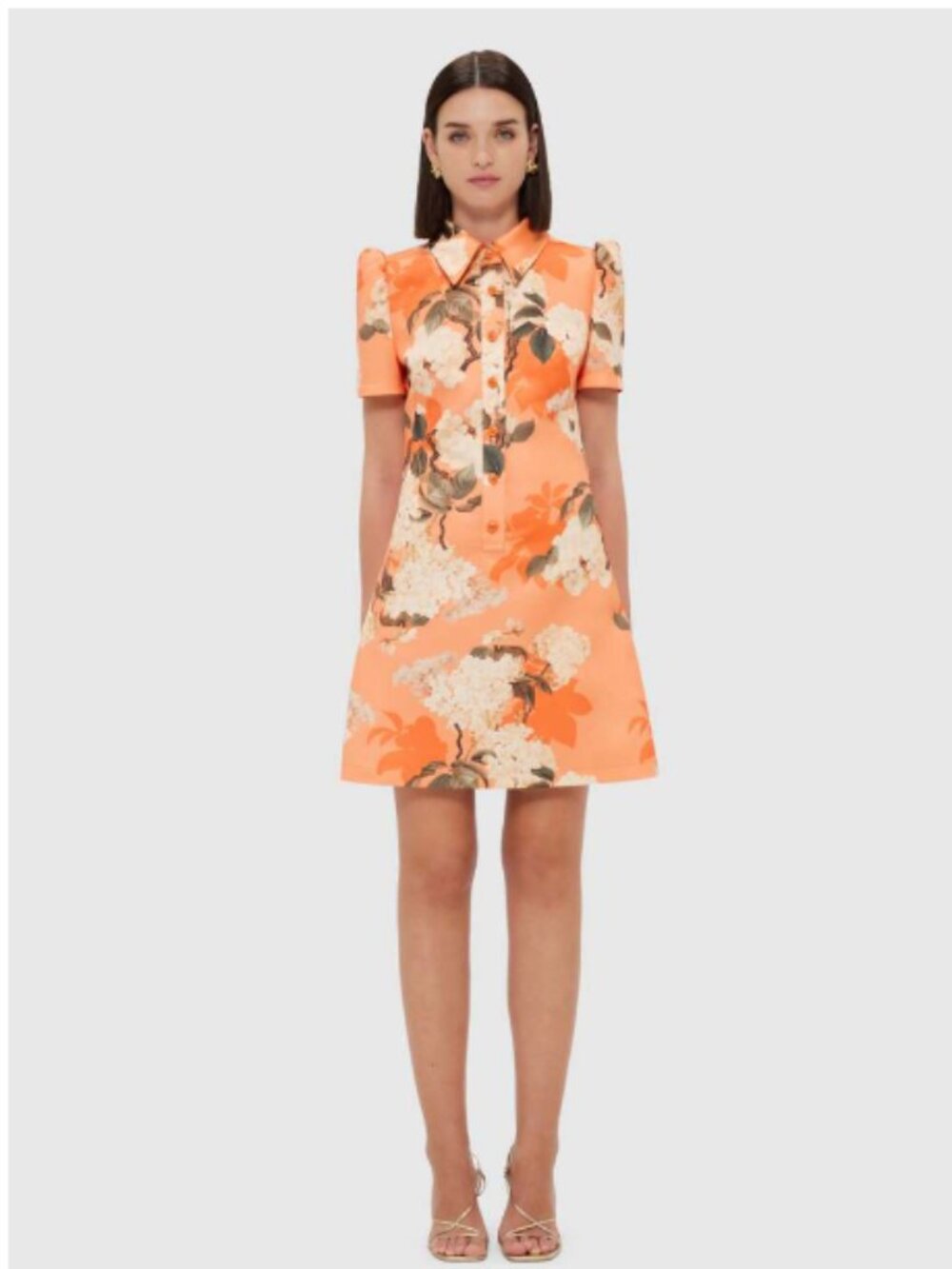 Floral Orange Short-Sleeve Mini Dress